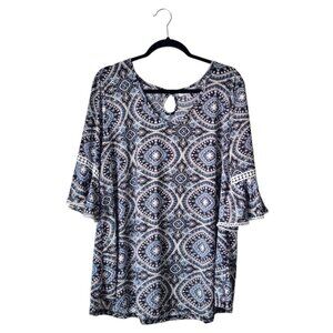 Roommates Plus Size Boho Bell Sleeves Embroidered Blouse